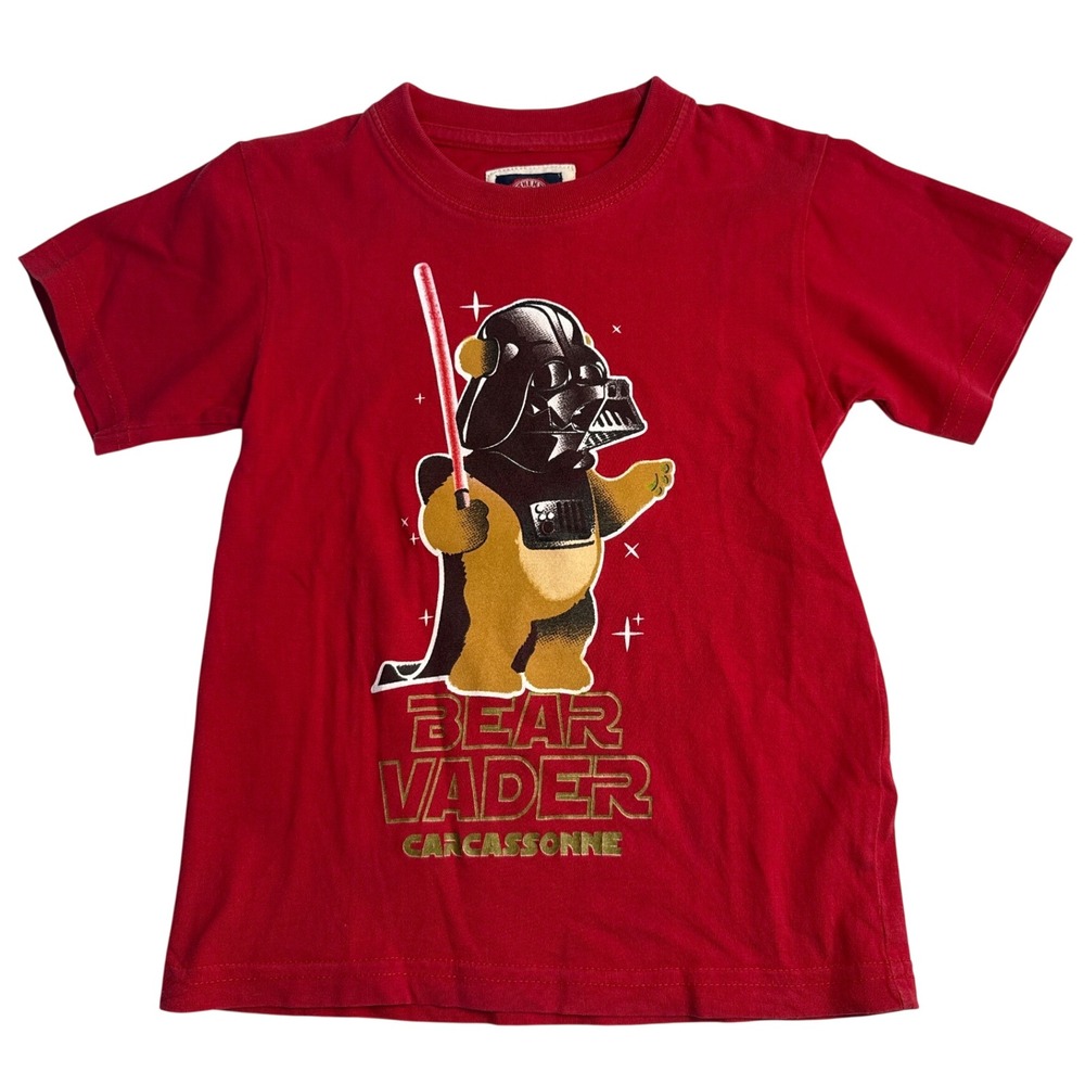 Gazzoil France Bear Vader Carcassonne kids red t shirt Star Wars parody 4T boy